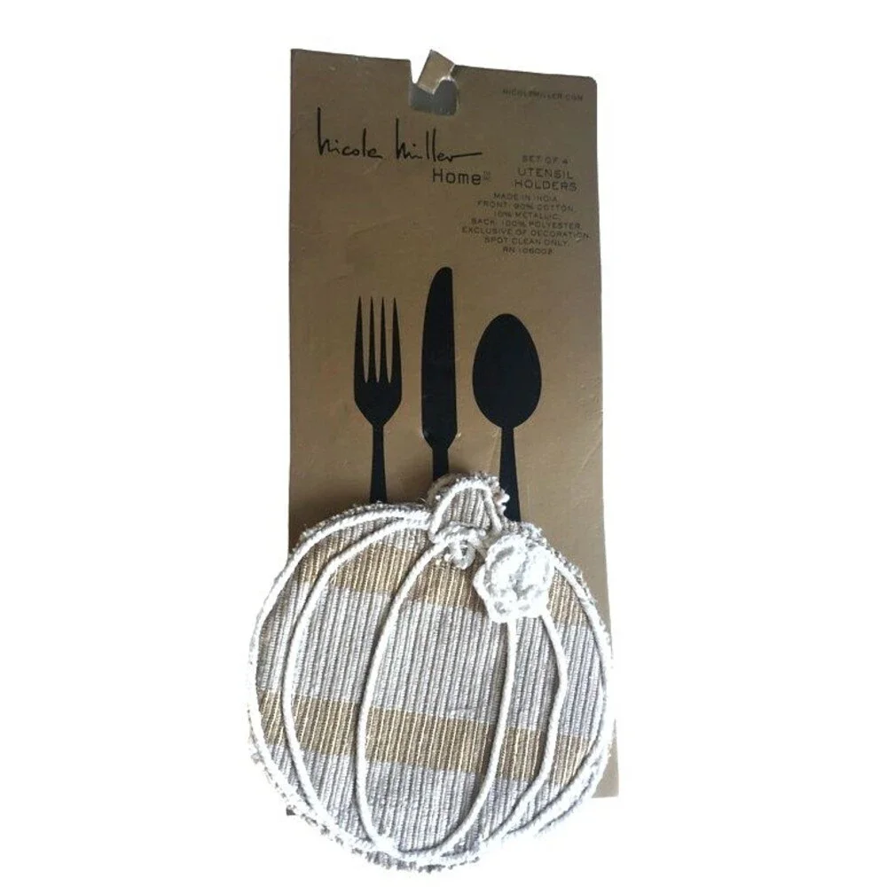 Nicole Miller Thanksgiving Pumpkins Utensil Holders Set Of 4 Gold White Harvest